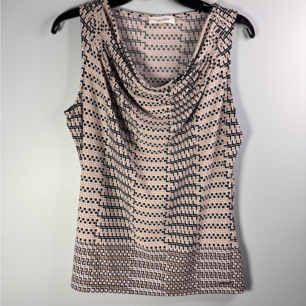 Calvin Klein Tan, Black and Cream Geometric Top